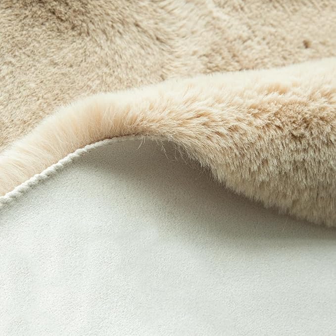 ORINOVA Washable Shag Round Rugs 6ft Camel Plush Faux Rabbit Furry Fur Rugs - Image 6