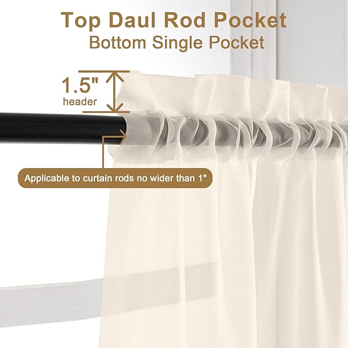Chyhomenyc Cream Sheer Curtains 96 Inches Long - Image 2