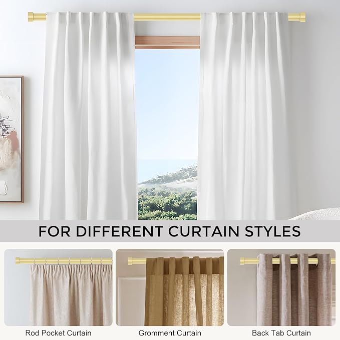 VOIIY Gold Curtain Rods for Windows 72 to 144 Inch, Size:36-144 Inch - Image 6