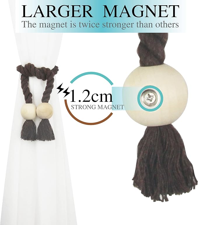 2 Pack Magnetic Curtain Tiebacks Cotton Hand Woven Tie Back Decorative Rope - Image 4