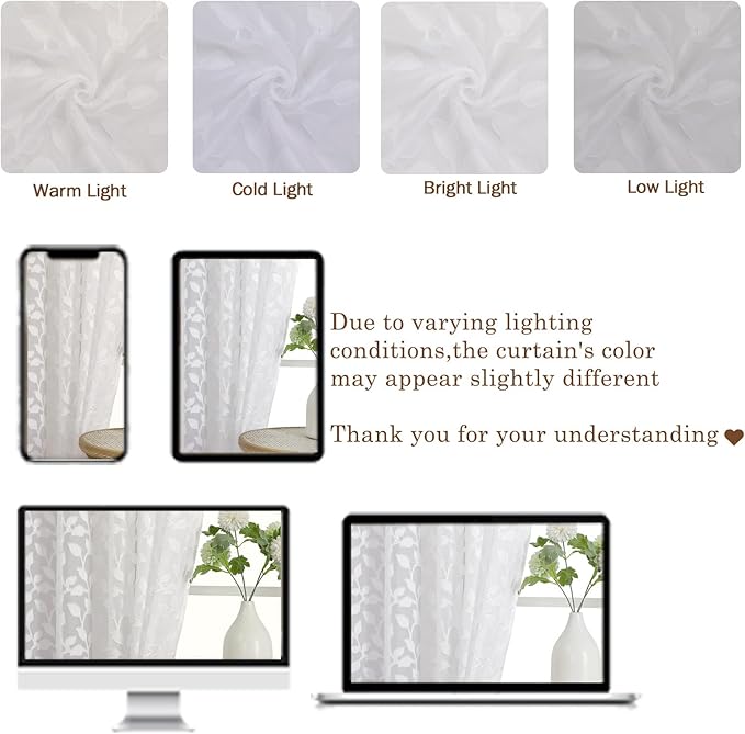 Chyhomenyc White Sheer Curtains 84 Inch Length 2 Panels Set, Light Filtering - Image 5