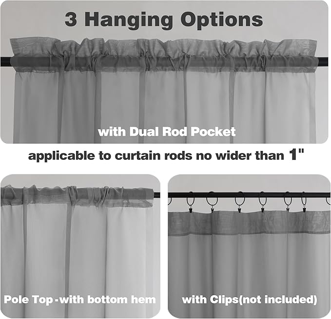 Chyhomenyc Sheer Window Curtains 72 inch Length 2 PCS- Rod Pocket Living Room - Image 2