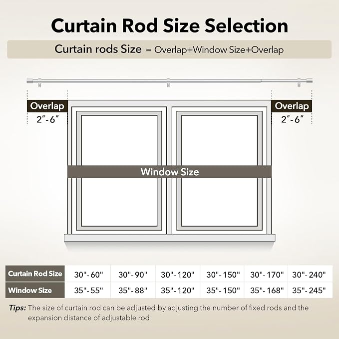 IFELS Heavy Duty Curtain Rods for Windows 72 to 144 Inch, 1 Inch Silver Curtain - Image 5