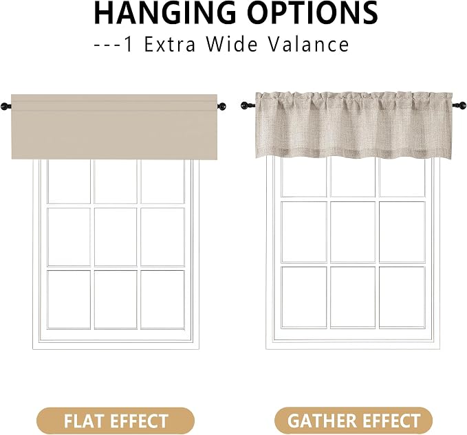 OVZME Valance for Windows, Light Filtering Faux Linen Textured Small Short - Image 3