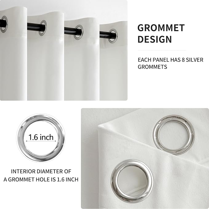 MIULEE 90 Inches Velvet Pure White Elegant Grommet Thermal Insulated Soundproof - Image 2