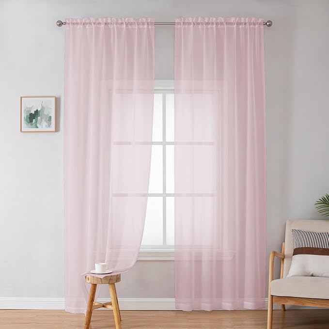 OWENIE Sheer Curtain 72 Inches Long 2 Panels Set, Elegant Airy Transparent Rod - Image 4