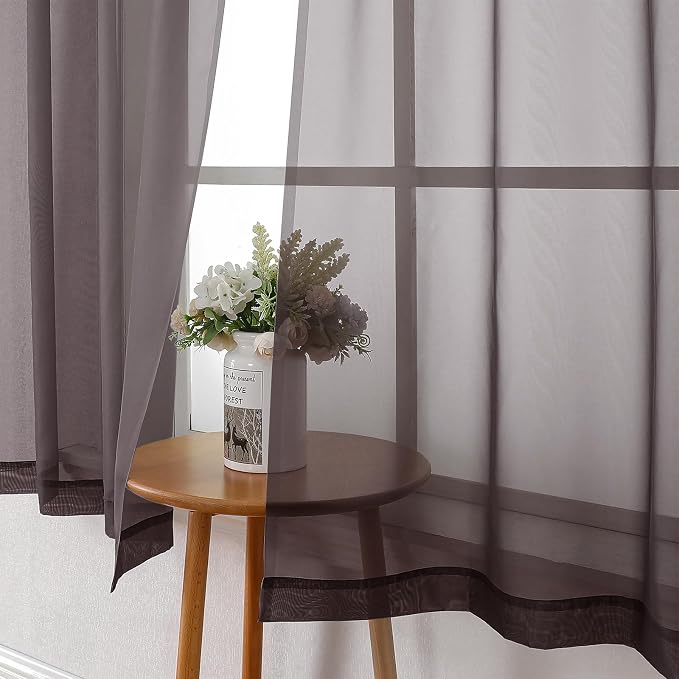 Lecloud Sheer Curtains 63 Inch Length 2 Panels Set, Chocolate Window Curtains - Image 7