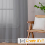 Gwine Extra Long Charcoal Grey Sheer Curtains 120 Inches Long 2 Panels Set - Image 6