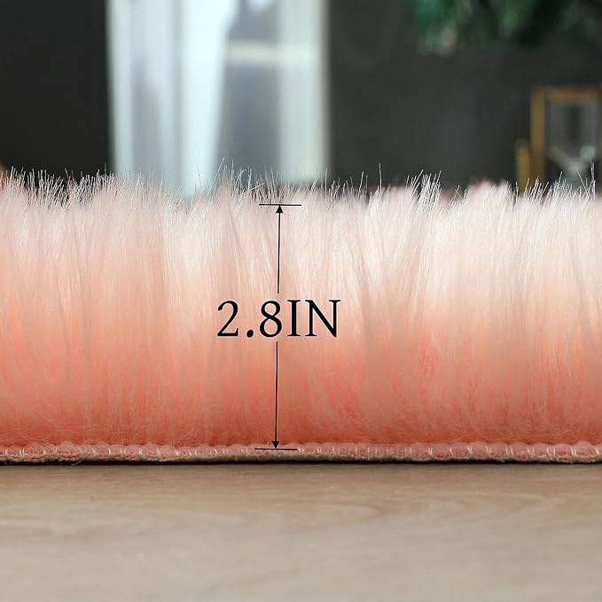 linmopm Faux Fur Rug Sheepskin Shag Fluffy Fuzzy Pink 2x6 ft Runner Rugs - Image 6