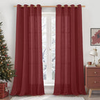 LAMIT 95 inch Linen Curtains for Living Room, Burgundy Red Bronze Grommet by LAMIT