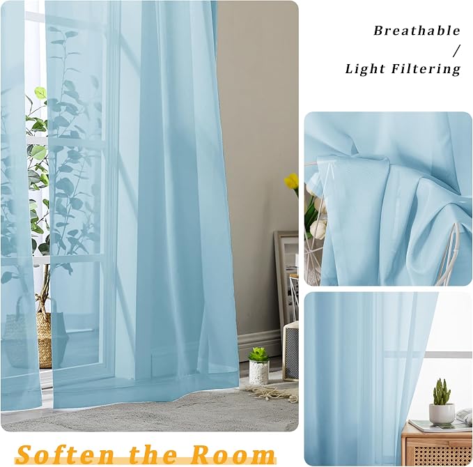Gwine Sky Blue Sheer Curtains 63 Inch Length - Image 3