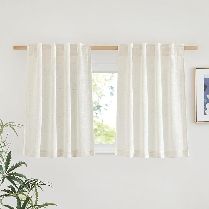 NICETOWN Natural Linen Kitchen Curtains 26 inches Long, Rod Pocket & Back Tab by NICETOWN