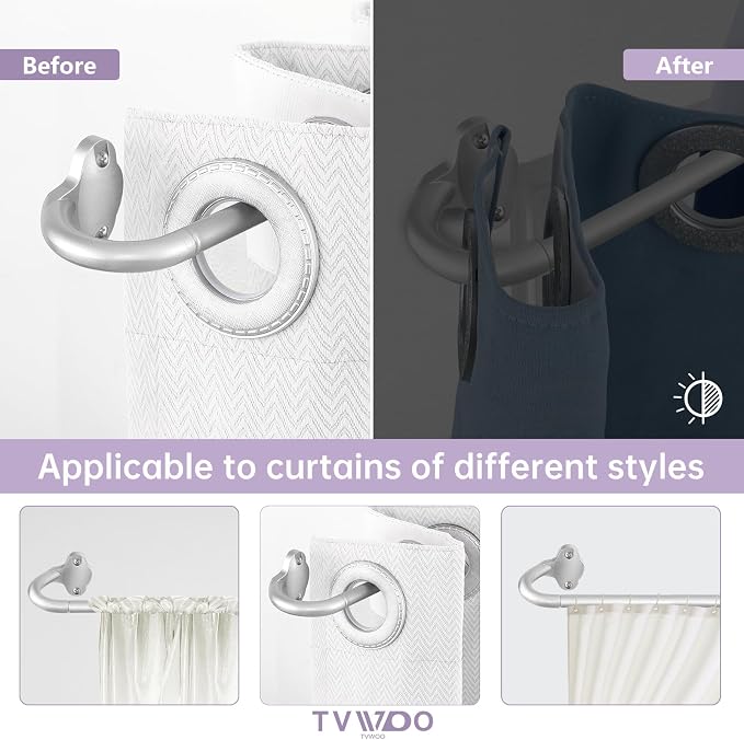 TVWOO Silver Wrap Around Curtain Rods 2Pack:Small Blackout Adjustable Window - Image 3