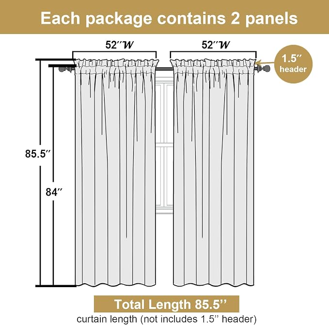 Lecloud Leia Black Sheer Curtains 84 Inches Long 2 Panels, Airy Leaf Textured - Image 2