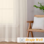 Gwine Cream Sheer Curtains 30 Inch Length, Short Light Filtering Voile Small - Image 6