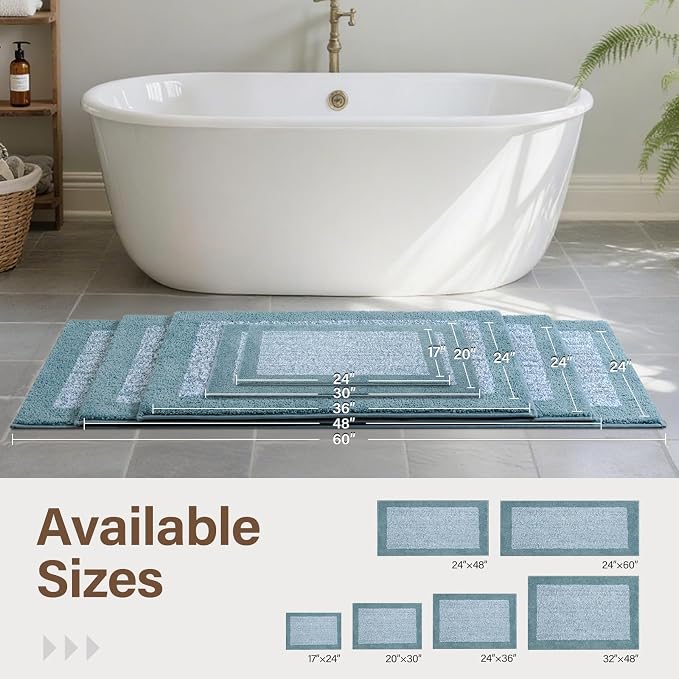 70x24 Long Bathroom Rugs Washable Non Slip, Dusty Blue Bath Mat - Image 6