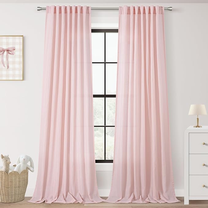 Light Pink Linen Curtains 108 Inches Long by Jolilight
