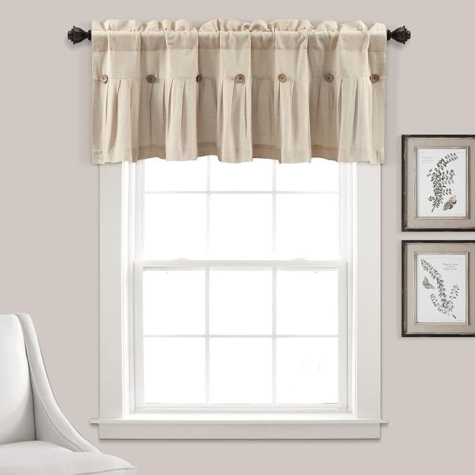 Lush Decor Linen Button Farmhouse Valance Curtians 52"W x 18"L Dark Linen by LushDecor