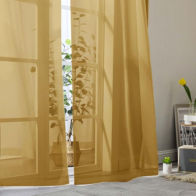 Extra Long Sheer Gold Curtains for Bedroom Living Room 108 Inches Long 2 Panels - Image 8