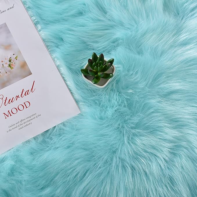 Latepis Blue Round Rugs 6ft Faux Sheepskin Fur Large Circle Rug - Image 7