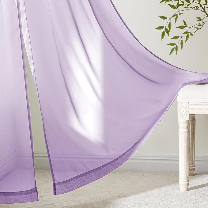 MIULEE Light Purple Sheer Curtains 72 Inches Long, 4 Panels Set, Lavender Light - Image 5