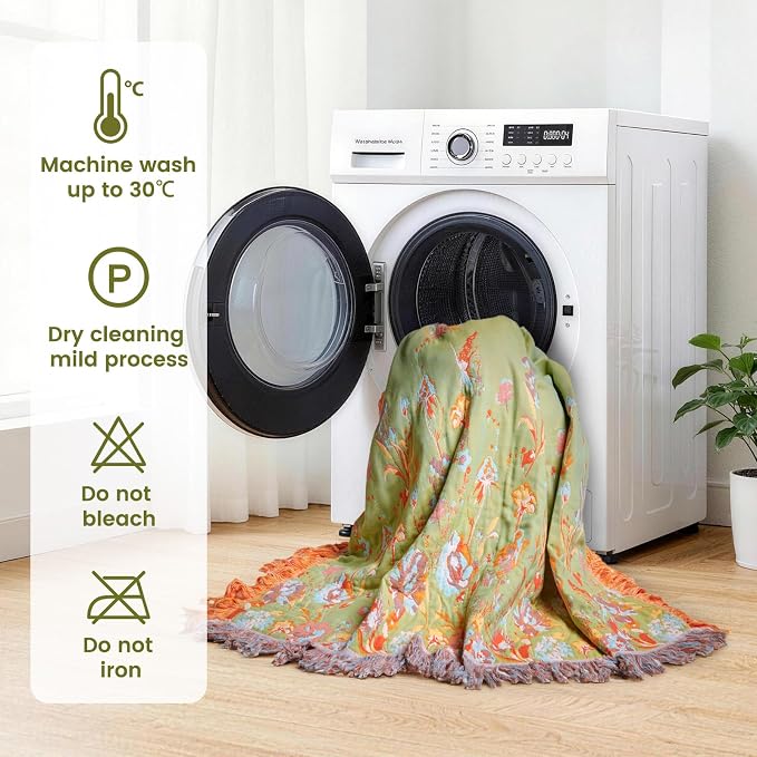 MSGKV Boho Throw Blanket 90"x108" Floral 100% Cotton Blanket - Image 6