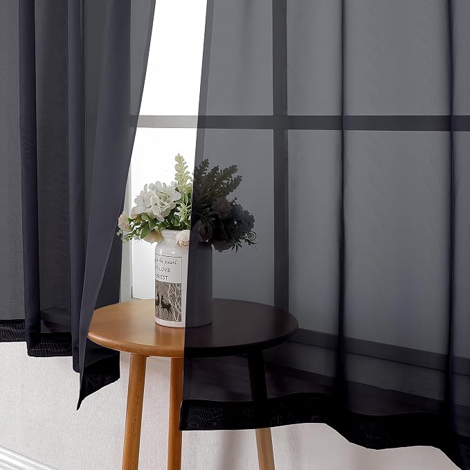 Lecloud Black Sheer Curtains 68 Inch Length 2 Pcs, Light Filtering Rod Pockets - Image 6