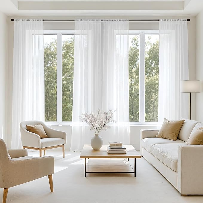 MIULEE White Sheer Curtains 84 Inches Long, 4 Panels Set, Light Filtering Rod by MIULEE