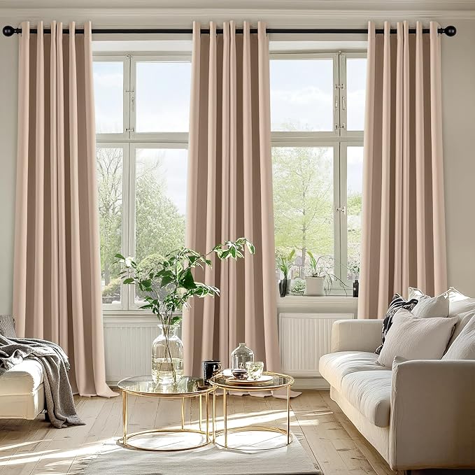 MIULEE Beige Blackout Curtains for Bedroom Living Room 90 Inches Long 2 Panels - Image 6