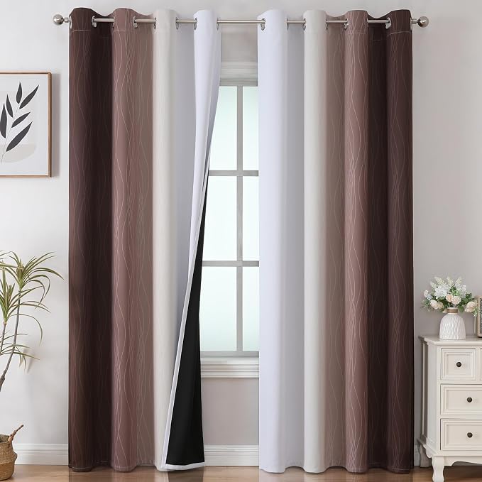 Estelar Textiler Brown and Greyish White Gradient Blackout Curtains by ESTELARTEXTILER