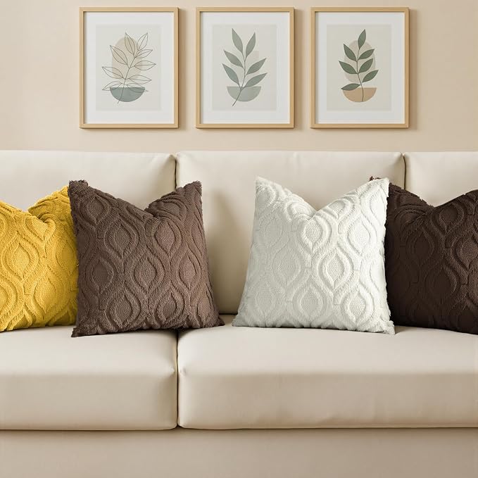 decorUhome Throw Pillow Covers 18x18 Inch Set of 2, Soft Plush Faux Wool Brown - Image 4