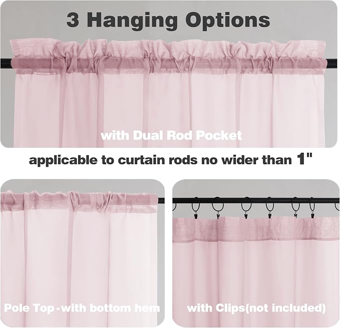 Chyhomenyc Extra Long Blush Pink Sheer Curtains 108 Inches Long 2 Panels - Image 5