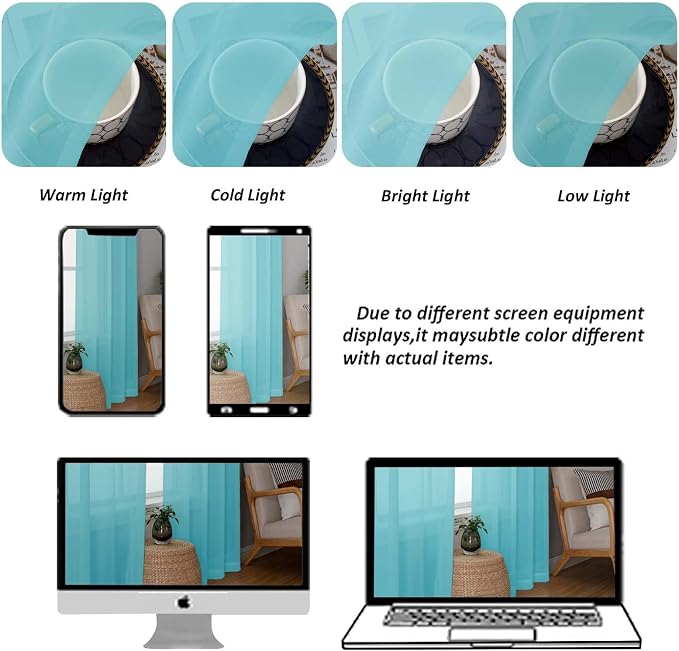 Chyhomenyc Sheer Curtains 63 Inch Length 2 Panels Set, Light Filtering Rod - Image 4