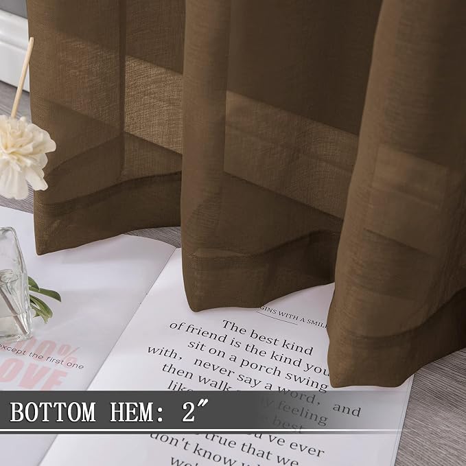 Tollpiz Sheer Tier Curtain Linen Textured Half Kitchen Curtains Sheer Light - Image 4