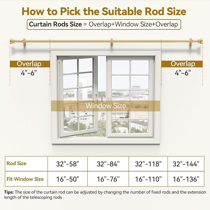 YaFex Curtain Rods 2 Pack 32-84 Inch, Heavy Duty 1 Inch Curtain Rod, Modern - Image 6