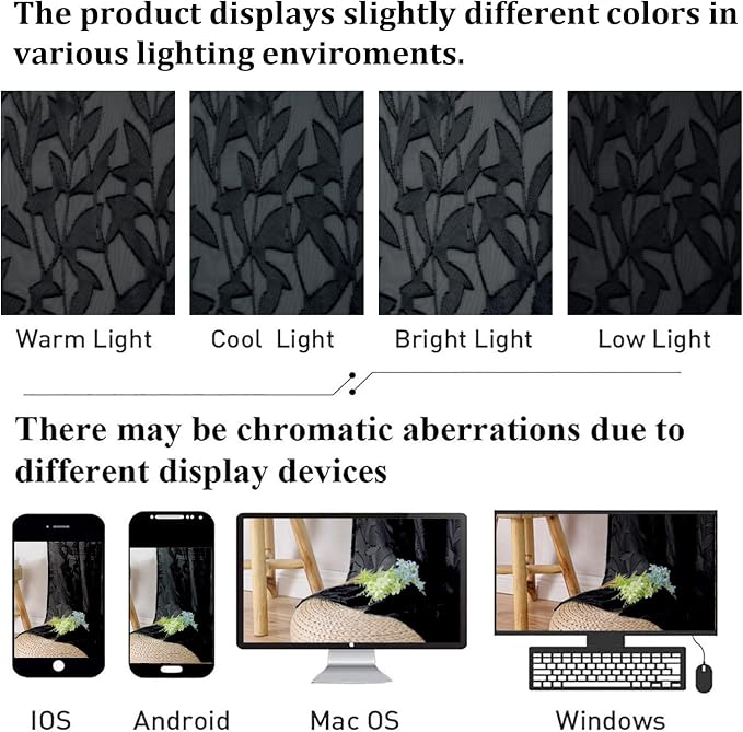 Lecloud Leia Black Sheer Curtains 90 Inches Long 2 Panels, Breathable Jacquard - Image 5