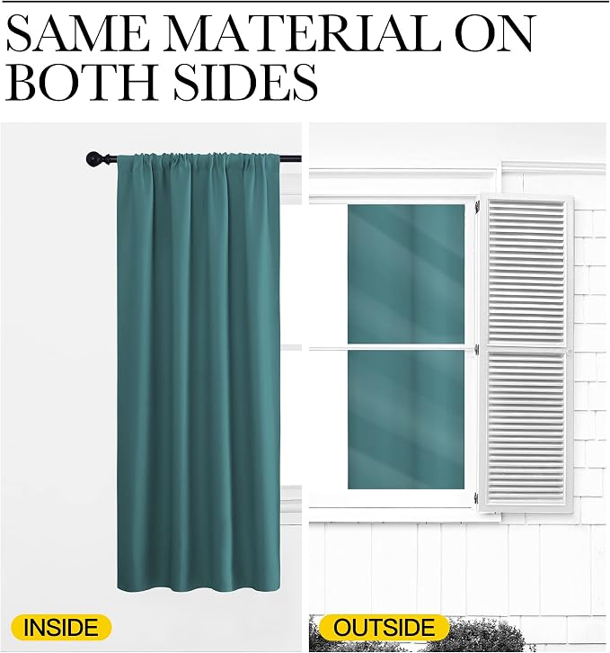 NICETOWN Bedroom Window Curtain Panels, Sea Teal, 2 Panels, 62 in x 72 in - Image 5