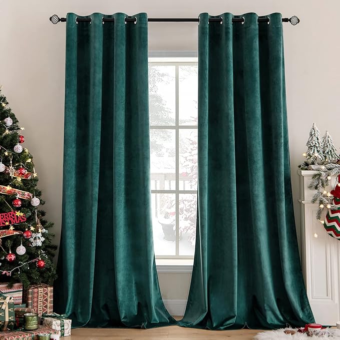 MIULEE Christmas Dark Green Velvet Curtains Room Darkening Blackout Soft by MIULEE