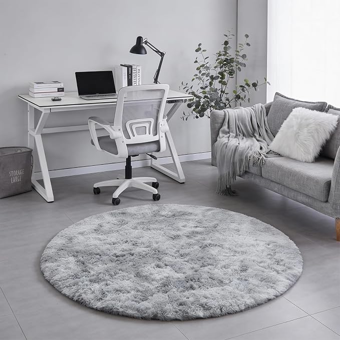 Amdrebio Tie-Dyed Light Grey Round Area Rugs - Image 5