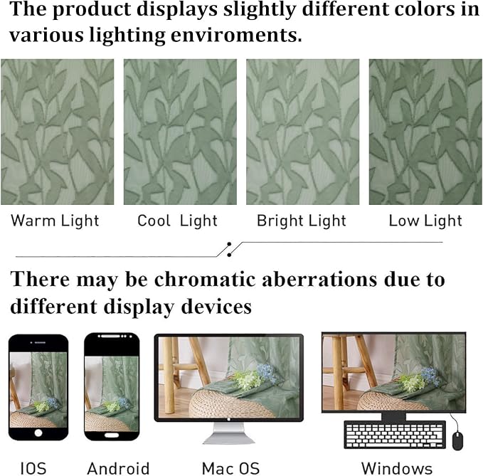 Lecloud Leia Sage Green Sheer Kitchen Curtains 18 Inch Length 2 Pcs, Jacquard - Image 7