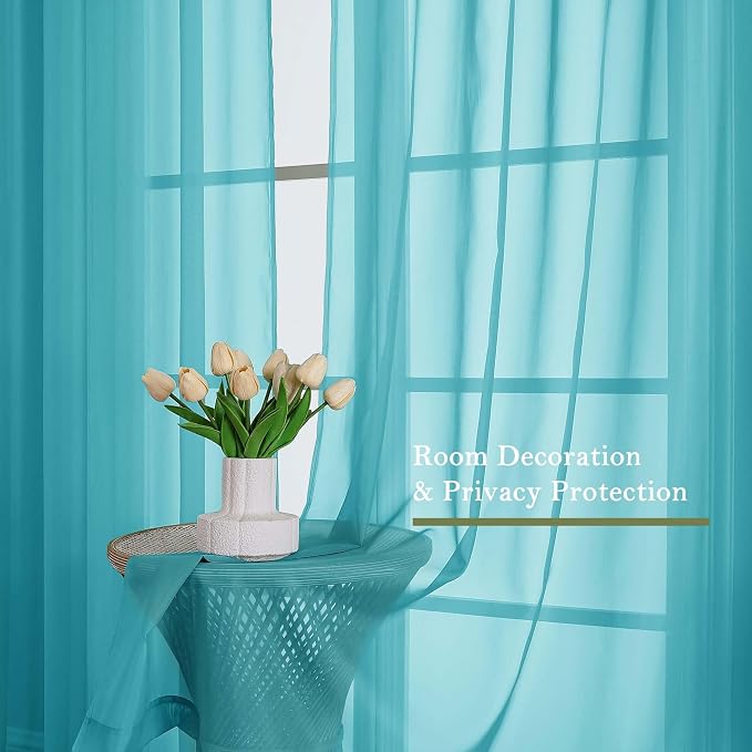 Lecloud Turquoise Sheer Curtains 96 Inches Long 2 Pcs, Light Filtering Window - Image 4
