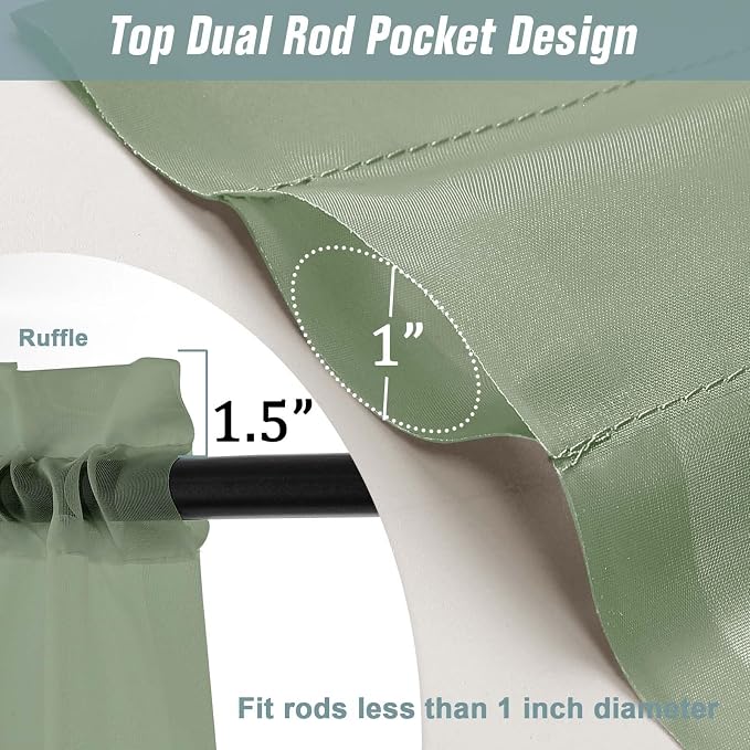 Sage Green Sheer Curtains for Window 72 inches Long 2 Panels Set, Soft Airy - Image 3