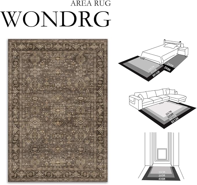 2x7 Washable Runner Rug for Hallway Kitchen Vintage Brown Non Slip Low Pile - Image 2