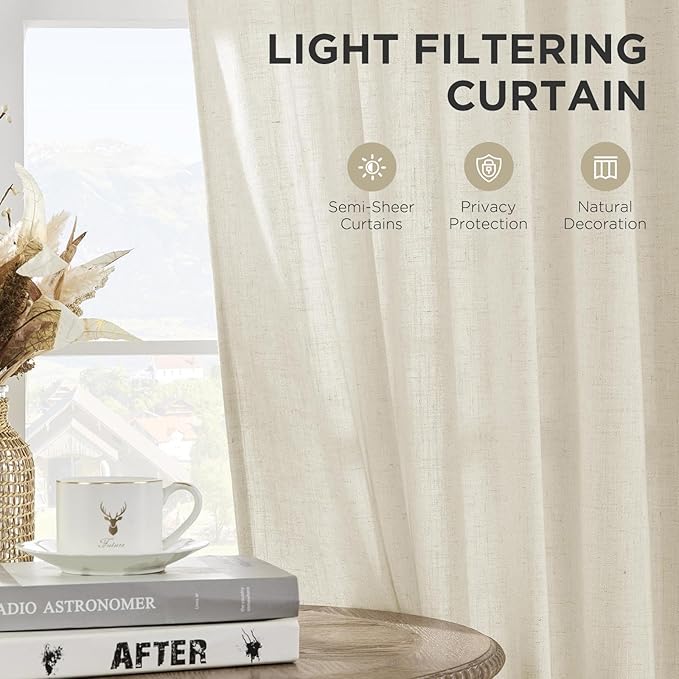 Joydeco Linen Curtains 72 inch Length 2 Panel Set, Light Filtering Curtain - Image 3