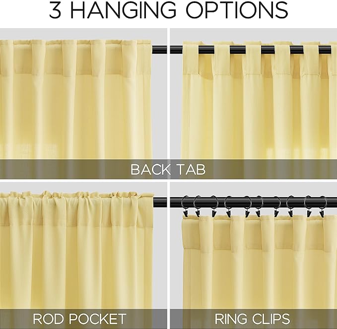 Nanspring Yellow Linen Semi Sheer Curtains 72 Inch Length - Image 3