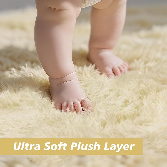 6x9 Fluffy Area Rug for Living Room, Shag Area Rugs for Bedroom, Ivory Soft - Image 3