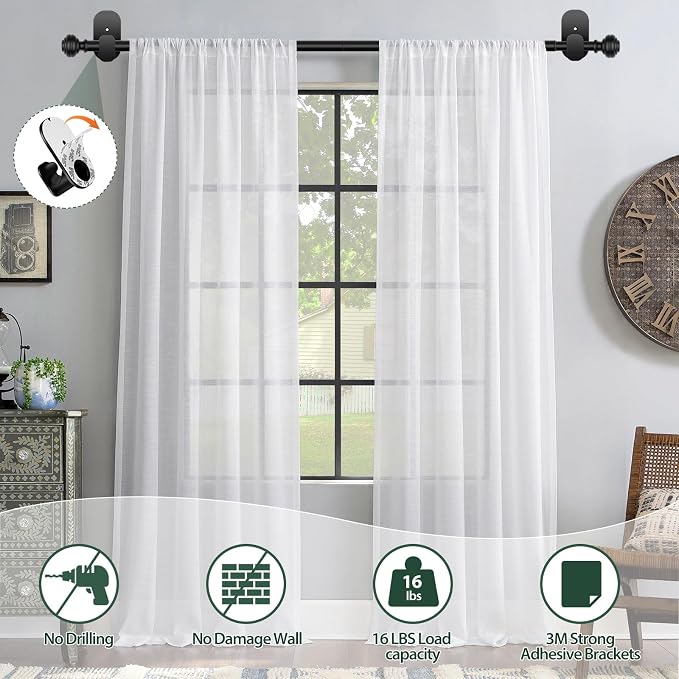 KAMANINA No Drill Curtain Rods for Windows 32 to 58 Inches, 5/8 Inch Renter - Image 6
