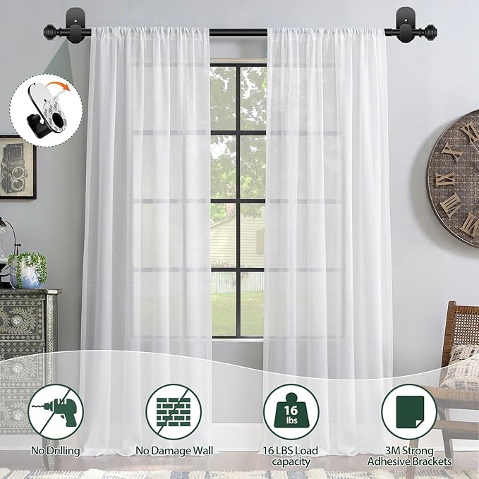 KAMANINA Curtain Rods 2 Pack No Drilling - Image 2