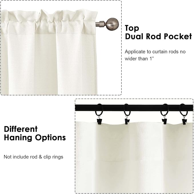 OWENIE Bob Valance Curtains 18 Inch Length 1 Piece, Faux Linen Slub Solid Ivory - Image 4