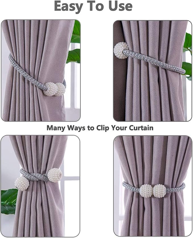 Melaluxe 6 Pack Magnetic Curtain Tiebacks, Decorative Curtain Holdbacks - Image 2